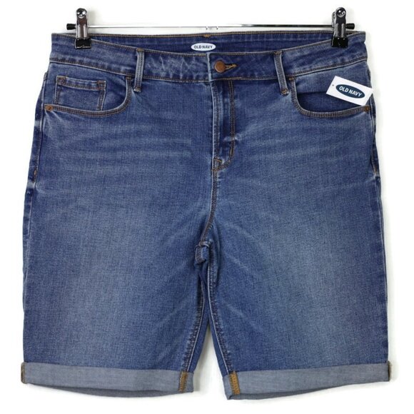 Old Navy Boyfriend‎ Bermuda Hi-Rise Jean Shorts Antonella Size 12 Stretch Cuffed - Picture 1 of 6